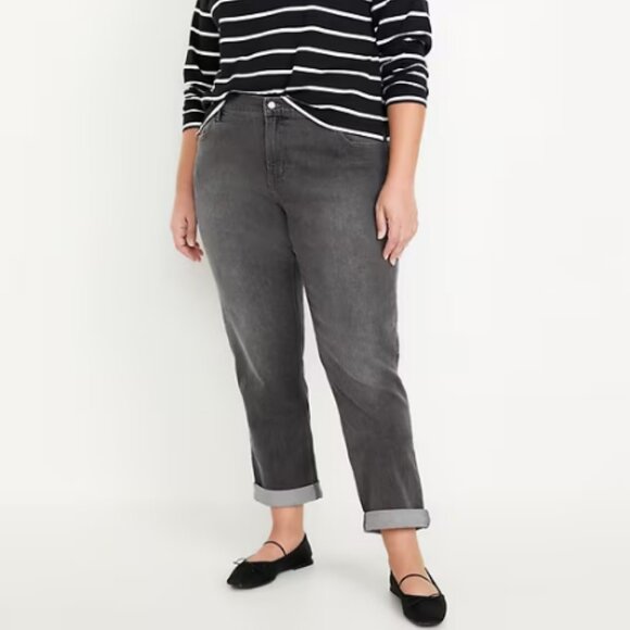 Old Navy Mid-Rise Wow Boyfriend Straight Jeans 18 Tall Black‎ Washed Denim - Picture 1 of 8